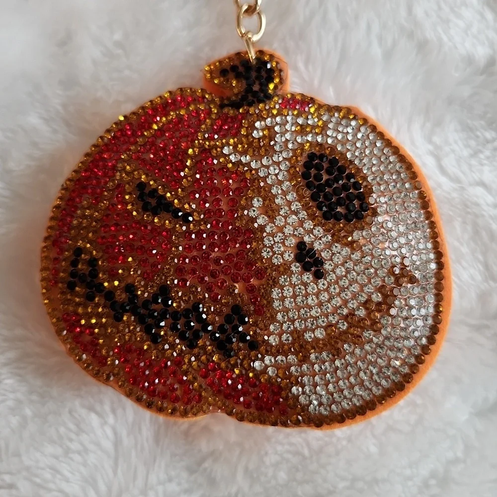 Jack & Sally Pumpkin Rhinestone Keychains Nightmare Before Christmas Bag Charms